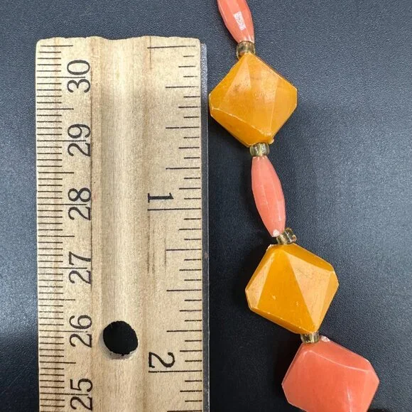 Vintage Beaded Necklace Orange Pink Geometric Plastic Mid Century Modern Jewelry - Picture 5 of 6